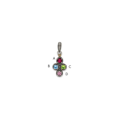 Sterling Silver Antiqued w/14k 4-stone w/Diamond Mothers Pendant Semi-Mount