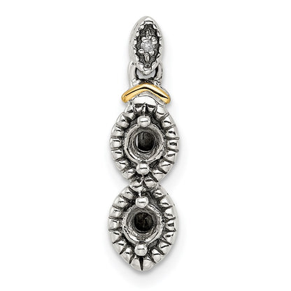 Sterling Silver Antiqued w/14k 2-stone w/Diamond Mothers Pendant Semi-Mount