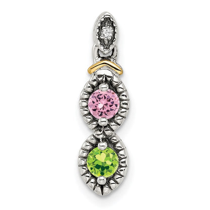 Sterling Silver Antiqued w/14k 2-stone w/Diamond Mothers Pendant Semi-Mount