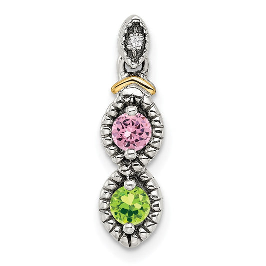 Sterling Silver Antiqued w/14k 2-stone w/Diamond Mothers Pendant Semi-Mount