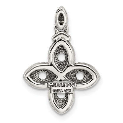 Sterling Silver Antiqued w/14k 4-stone w/Diamond Mothers Pendant Semi-Mount