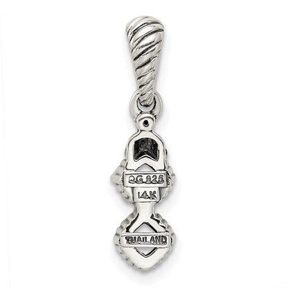 Sterling Silver Antiqued w/14k 2-stone w/Diamond Mothers Pendant Semi-Mount