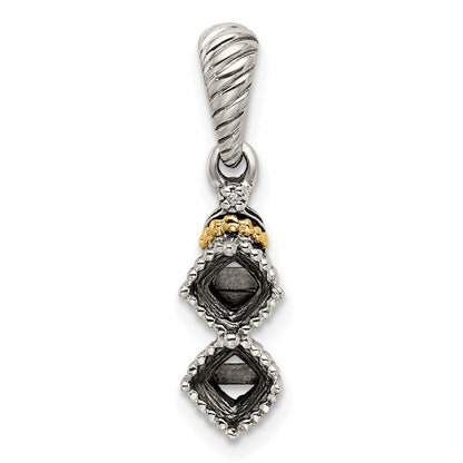 Sterling Silver Antiqued w/14k 2-stone w/Diamond Mothers Pendant Semi-Mount