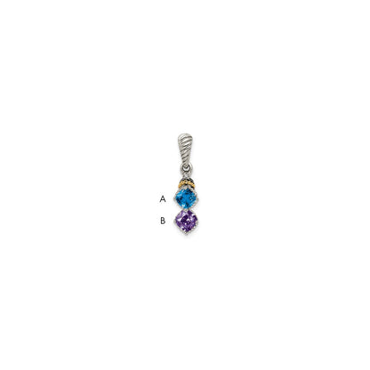 Sterling Silver Antiqued w/14k 2-stone w/Diamond Mothers Pendant Semi-Mount