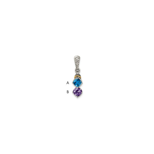 Sterling Silver Antiqued w/14k 2-stone w/Diamond Mothers Pendant Semi-Mount