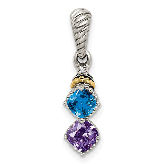 Sterling Silver Antiqued w/14k 2-stone w/Diamond Mothers Pendant Semi-Mount