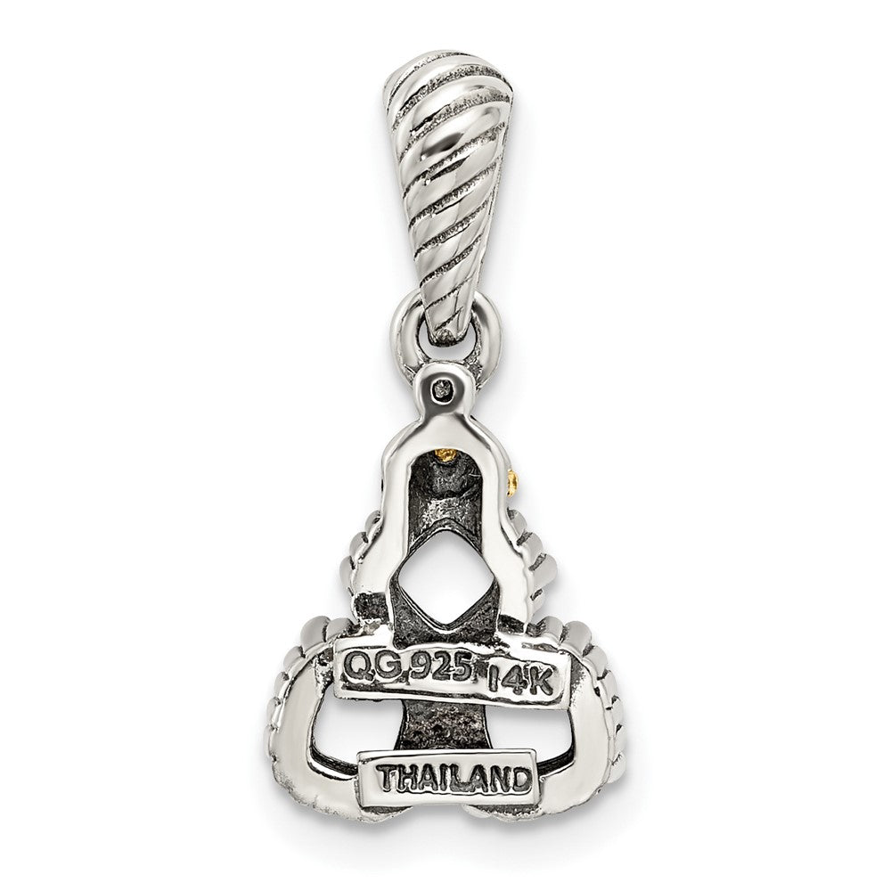 Sterling Silver Antiqued w/14k 3-stone w/Diamond Mothers Pendant Semi-Mount