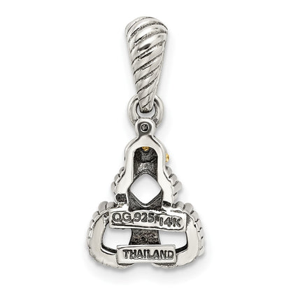 Sterling Silver Antiqued w/14k 3-stone w/Diamond Mothers Pendant Semi-Mount