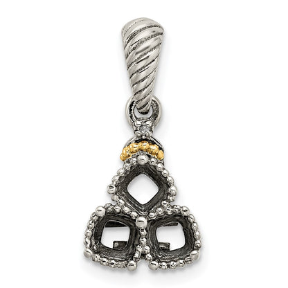 Sterling Silver Antiqued w/14k 3-stone w/Diamond Mothers Pendant Semi-Mount