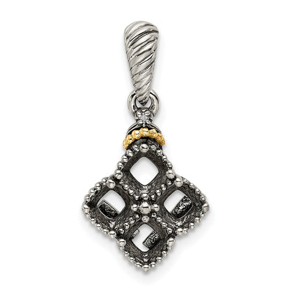 Sterling Silver Antiqued w/14k 4-stone w/Diamond Mothers Pendant Semi-Mount