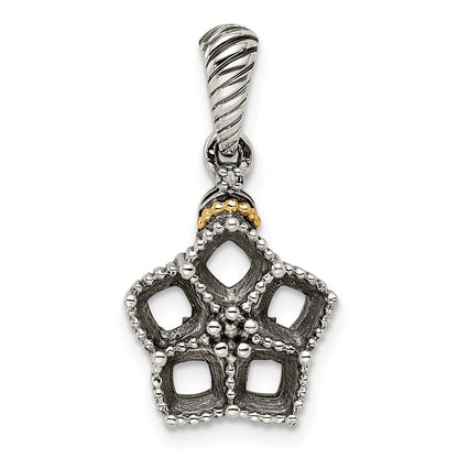 Sterling Silver Antiqued w/14k 5-stone w/Diamond Mothers Pendant Semi-Mount