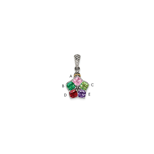 Sterling Silver Antiqued w/14k 5-stone w/Diamond Mothers Pendant Semi-Mount