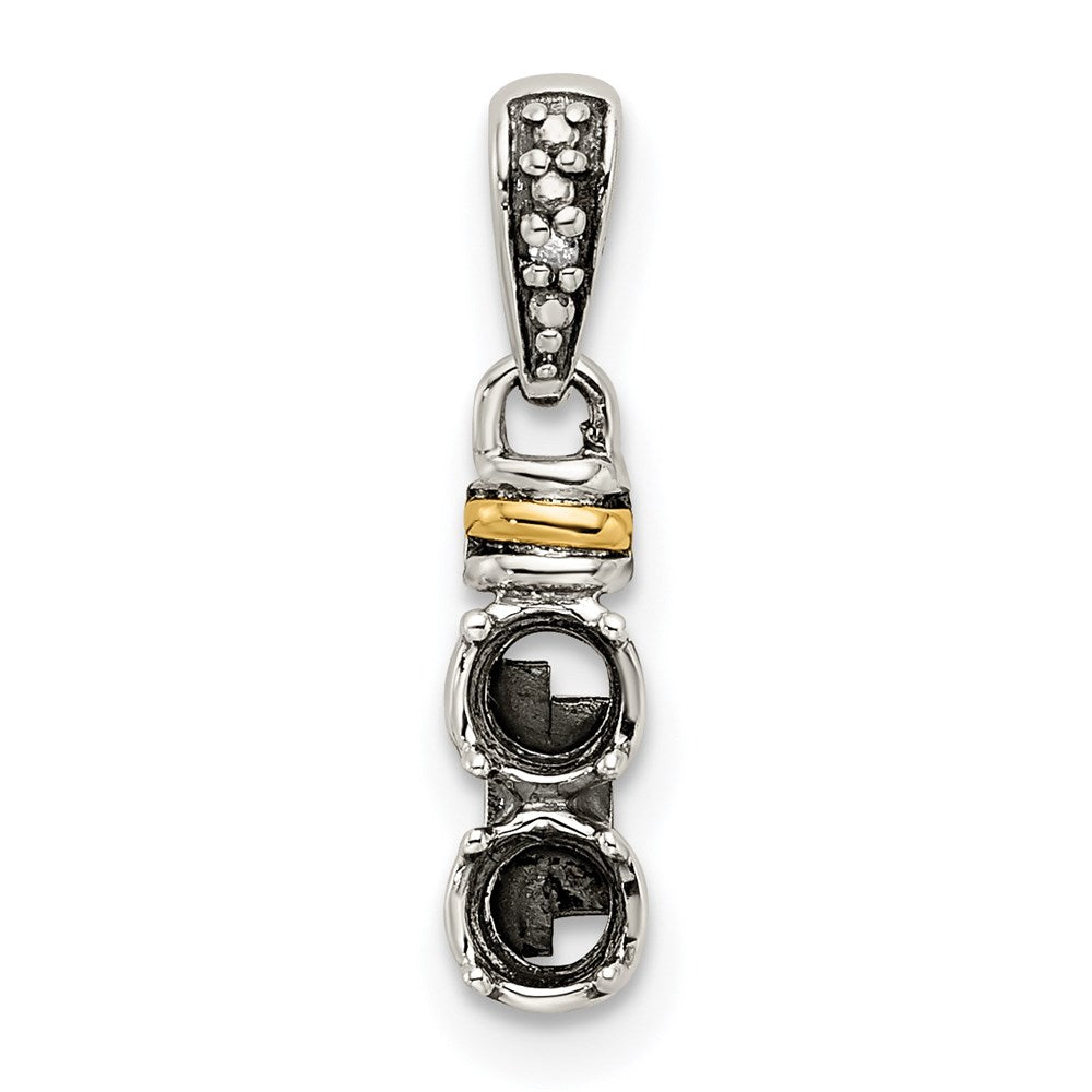 Sterling Silver Antiqued w/14k 3-stone w/Diamond Mothers Pendant Semi-Mount