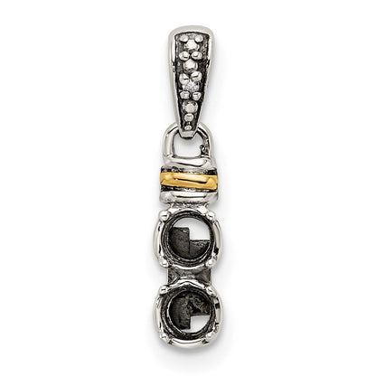 Sterling Silver Antiqued w/14k 3-stone w/Diamond Mothers Pendant Semi-Mount