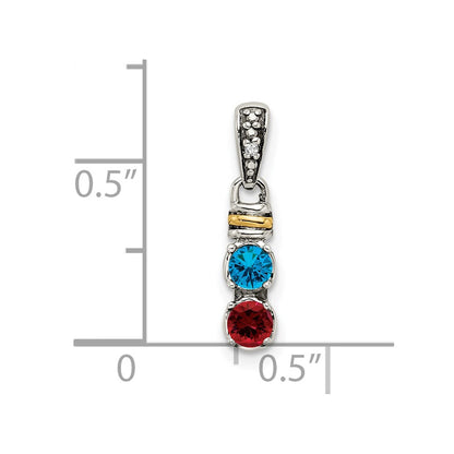 Sterling Silver Antiqued w/14k 3-stone w/Diamond Mothers Pendant Semi-Mount