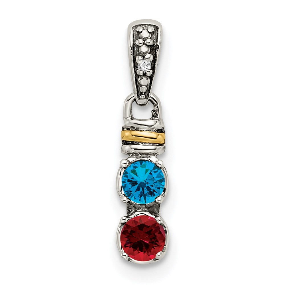 Sterling Silver Antiqued w/14k 3-stone w/Diamond Mothers Pendant Semi-Mount