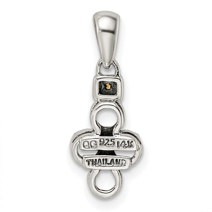 Sterling Silver Antiqued w/14k 4-stone w/Diamond Mothers Pendant Semi-Mount
