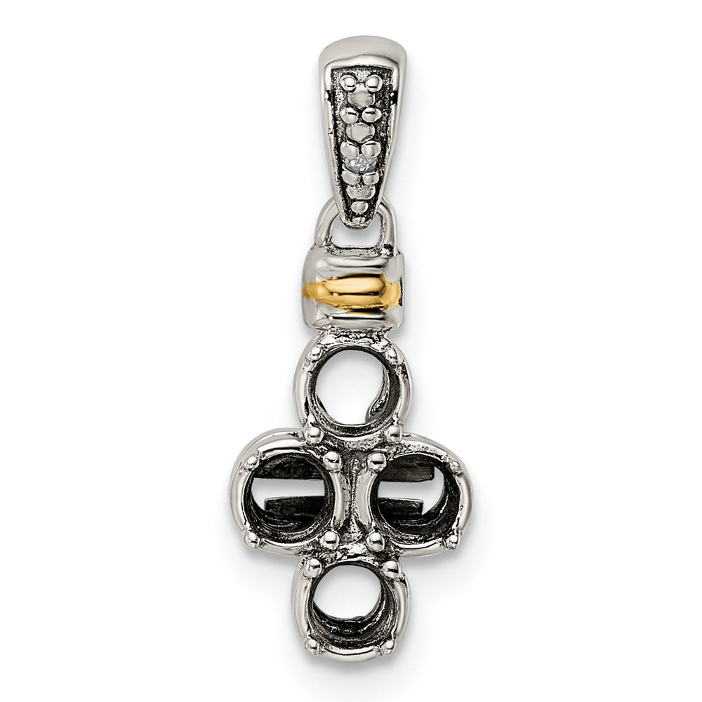 Sterling Silver Antiqued w/14k 4-stone w/Diamond Mothers Pendant Semi-Mount