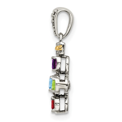 Sterling Silver Antiqued w/14k 5-stone w/Diamond Mothers Pendant Semi-Mount