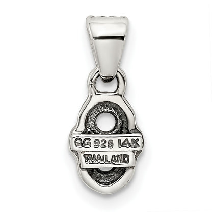 Sterling Silver Antiqued w/14k 2-stone w/Diamond Mothers Pendant Semi-Mount