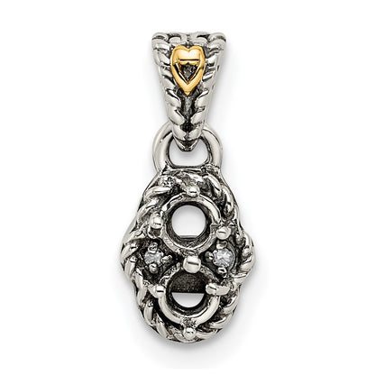 Sterling Silver Antiqued w/14k 2-stone w/Diamond Mothers Pendant Semi-Mount