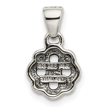 Sterling Silver Antiqued w/14k 4-stone w/Diamond Mothers Pendant Semi-Mount