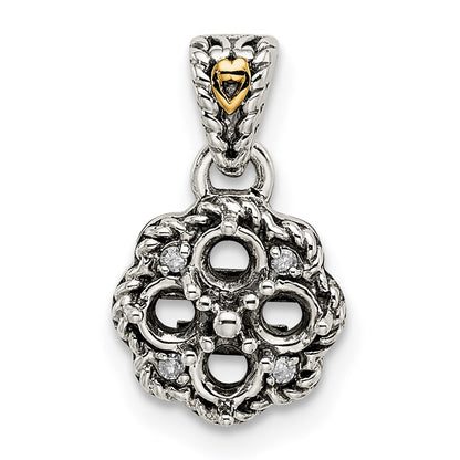 Sterling Silver Antiqued w/14k 4-stone w/Diamond Mothers Pendant Semi-Mount