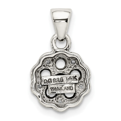 Sterling Silver Antiqued w/14k 5-stone w/Diamond Mothers Pendant Semi-Mount