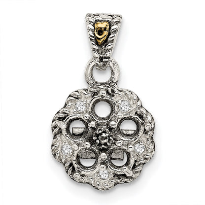 Sterling Silver Antiqued w/14k 5-stone w/Diamond Mothers Pendant Semi-Mount