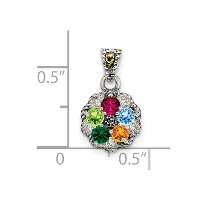 Sterling Silver Antiqued w/14k 5-stone w/Diamond Mothers Pendant Semi-Mount