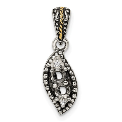 Sterling Silver Antiqued w/14k 2-stone w/Diamond Mothers Pendant Semi-Mount
