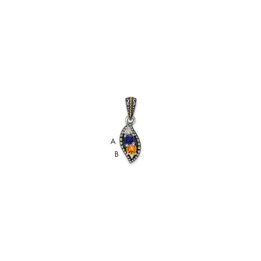 Sterling Silver Antiqued w/14k 2-stone w/Diamond Mothers Pendant Semi-Mount