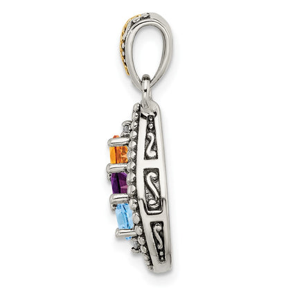 Sterling Silver Antiqued w/14k 3-stone w/Diamond Mothers Pendant Semi-Mount