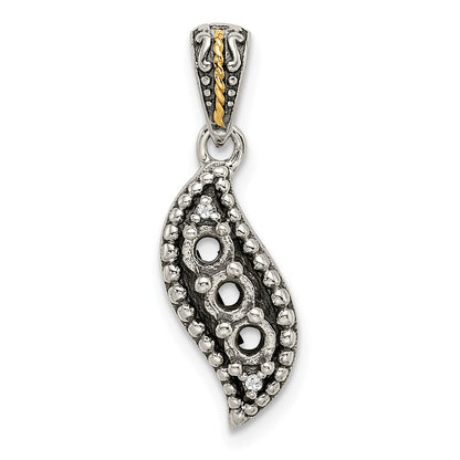 Sterling Silver Antiqued w/14k 3-stone w/Diamond Mothers Pendant Semi-Mount