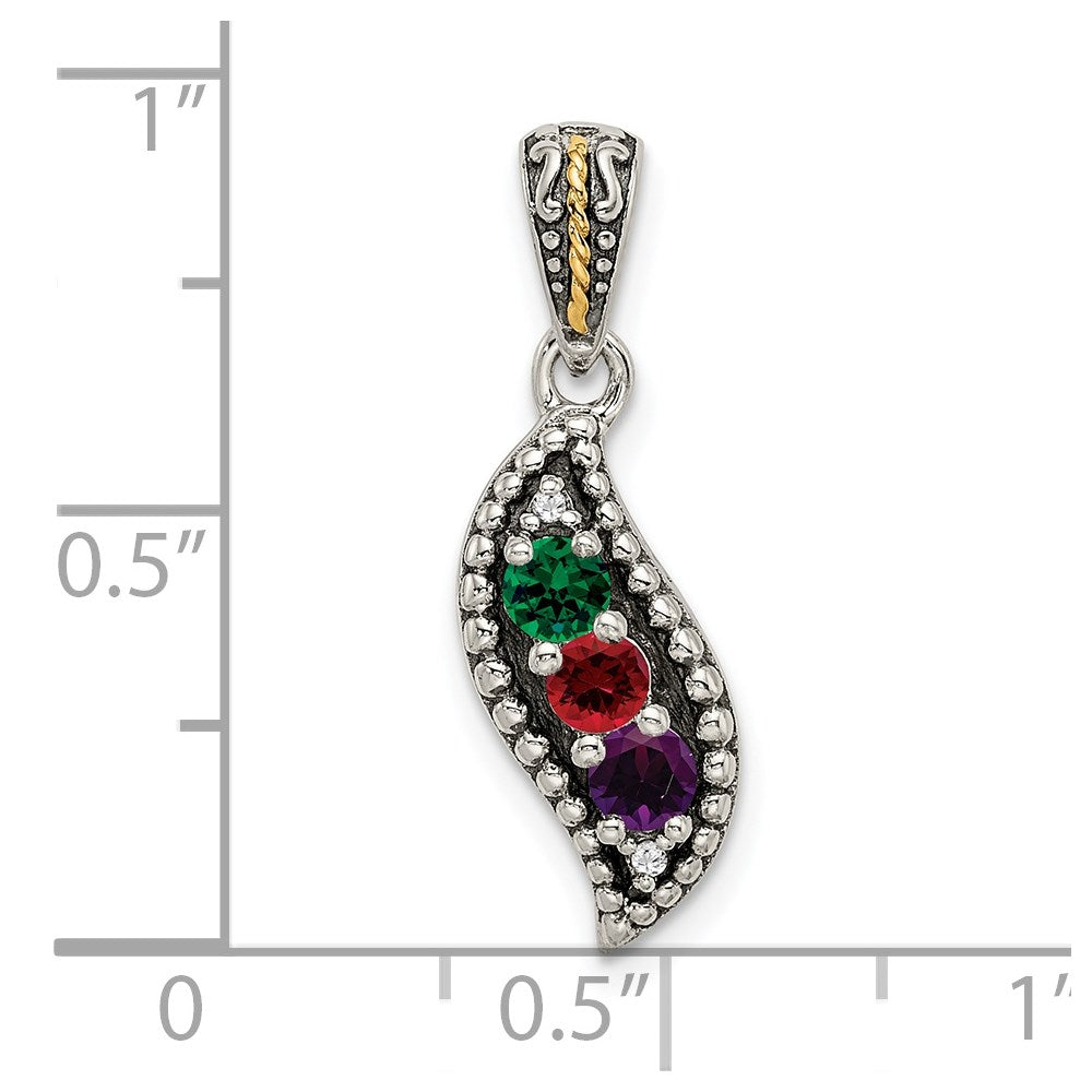 Sterling Silver Antiqued w/14k 3-stone w/Diamond Mothers Pendant Semi-Mount
