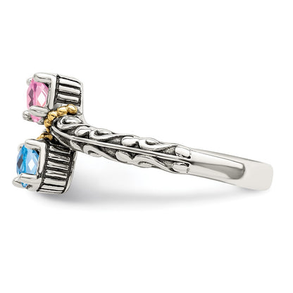 Sterling Silver Antiqued w/14k 2-stone Mother's Ring Mounting
