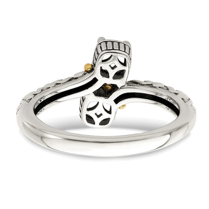 Sterling Silver Antiqued w/14k 2-stone Mother's Ring Mounting