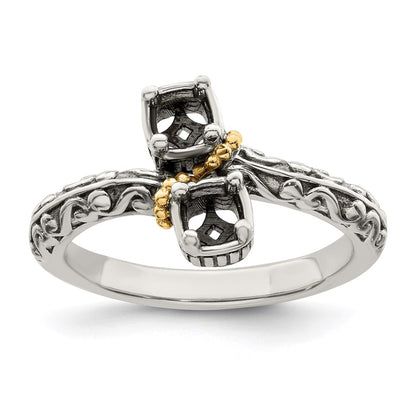 Sterling Silver Antiqued w/14k 2-stone Mother's Ring Mounting
