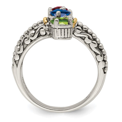 Sterling Silver Antiqued w/14k 3-stone Mother's Ring Mounting
