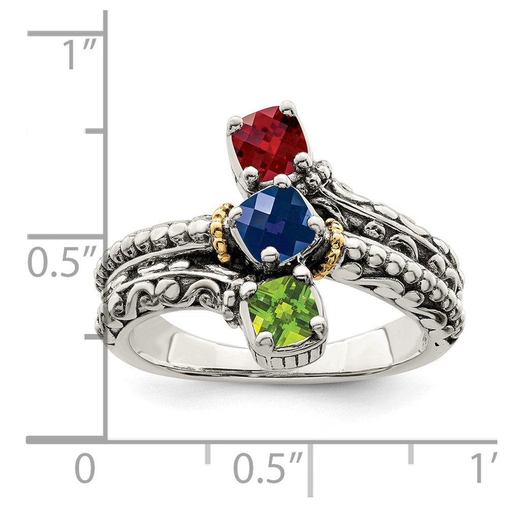 Sterling Silver Antiqued w/14k 3-stone Mother's Ring Mounting