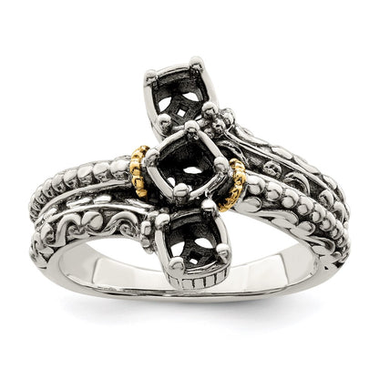 Sterling Silver Antiqued w/14k 3-stone Mother's Ring Mounting