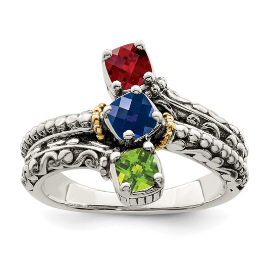 Sterling Silver Antiqued w/14k 3-stone Mother's Ring Mounting