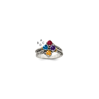 Sterling Silver Antiqued w/14k 4-stone Mother's Ring Mounting