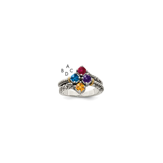 Sterling Silver Antiqued w/14k 4-stone Mother's Ring Mounting