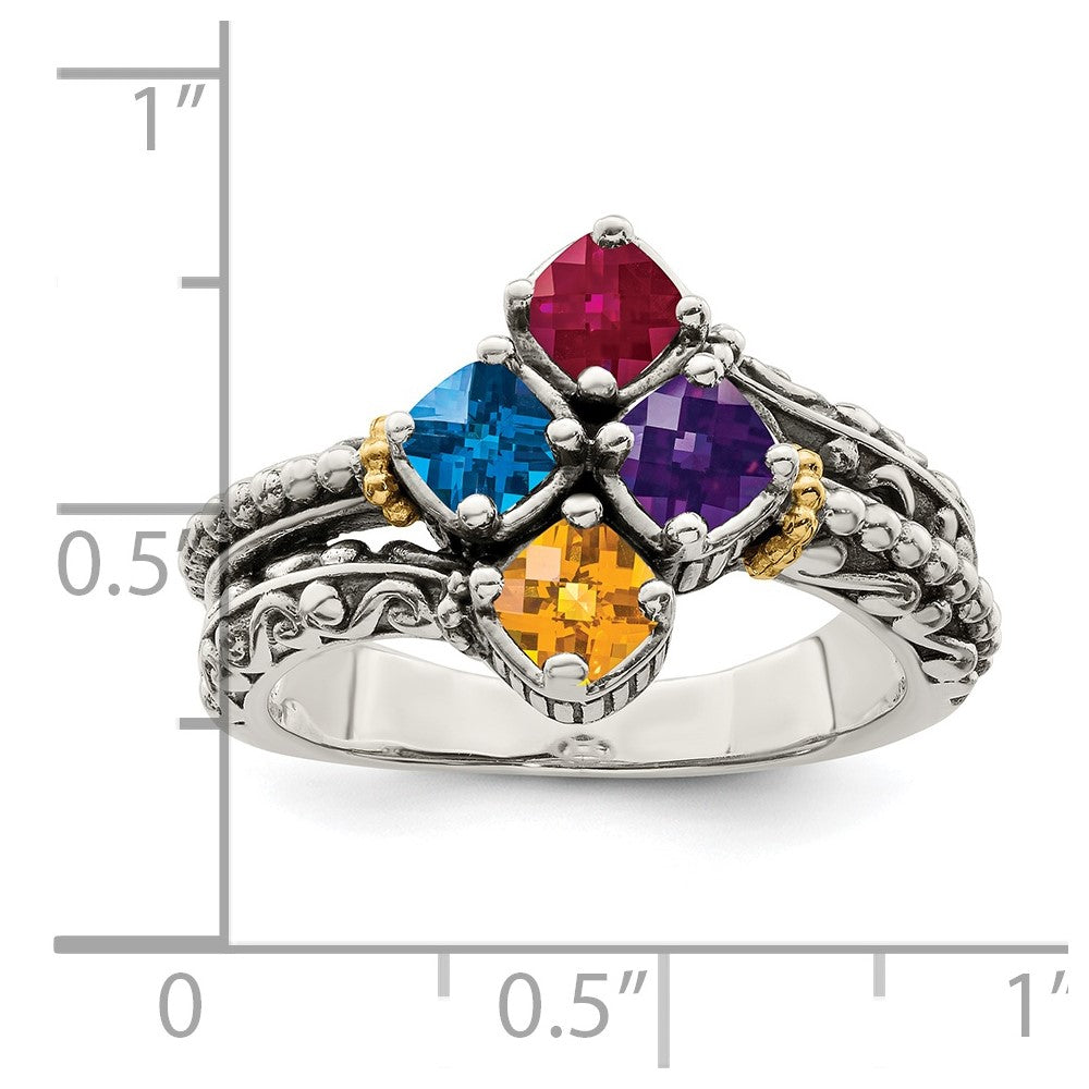 Sterling Silver Antiqued w/14k 4-stone Mother's Ring Mounting