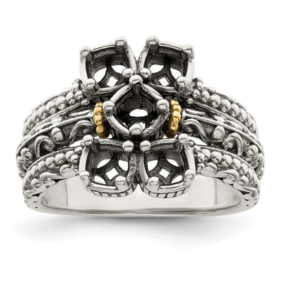Sterling Silver Antiqued w/14k 5-stone Mother's Ring Mounting