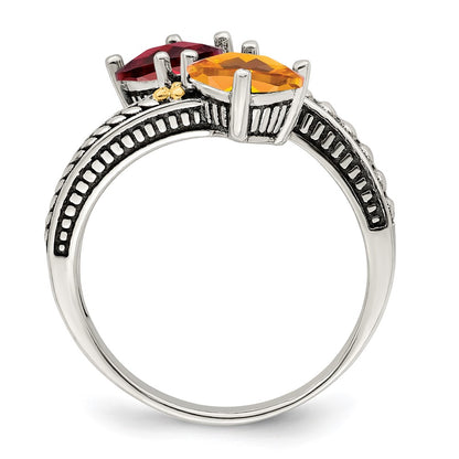 Sterling Silver Antiqued w/14k 2-stone Mother's Ring Mounting