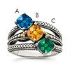 Sterling Silver Antiqued w/14k 3-stone Mother's Ring Mounting