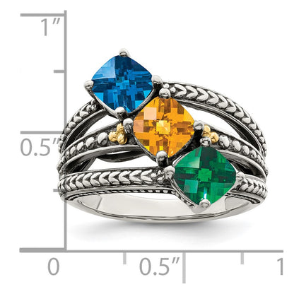 Sterling Silver Antiqued w/14k 3-stone Mother's Ring Mounting