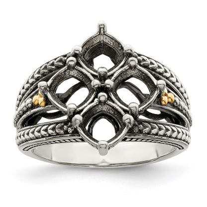Sterling Silver Antiqued w/14k 4-stone Mother's Ring Mounting